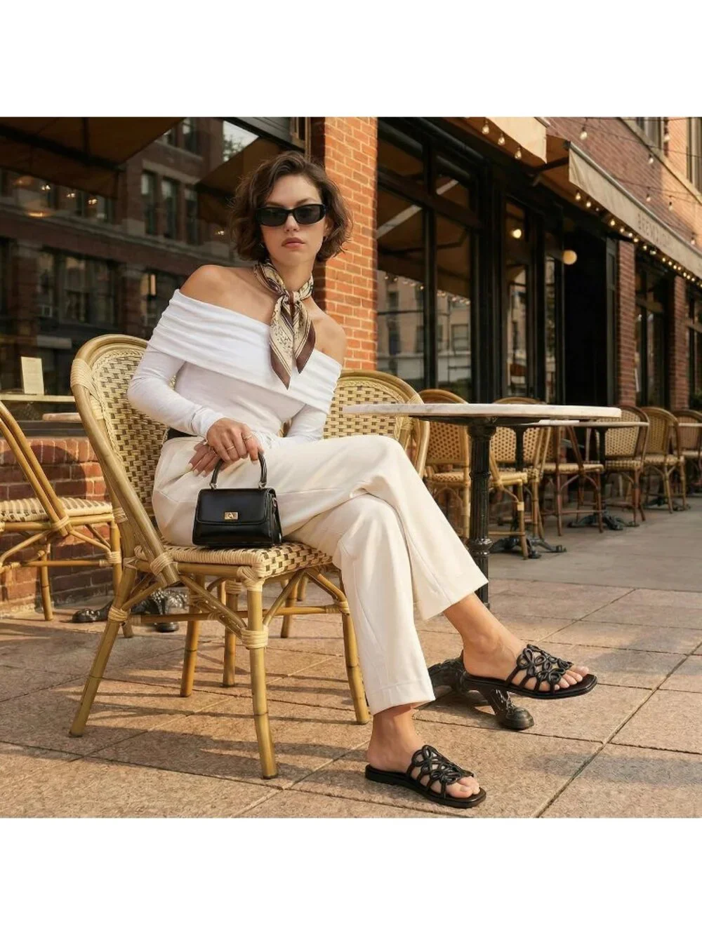 Women's Black Rubber Ankle Strap Open Toe Flats Slip On Comfortable Shoes